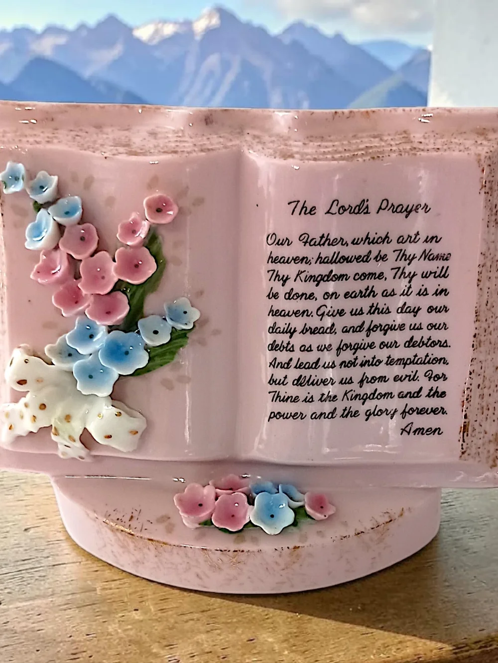 Norcrest Lords Prayer Planter Vase‎ Porcelain Hand Painted Pink Vtg Wall Pocket